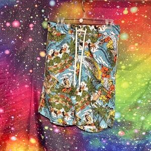 Men's Tropical Print Swim Shorts in Light Blue